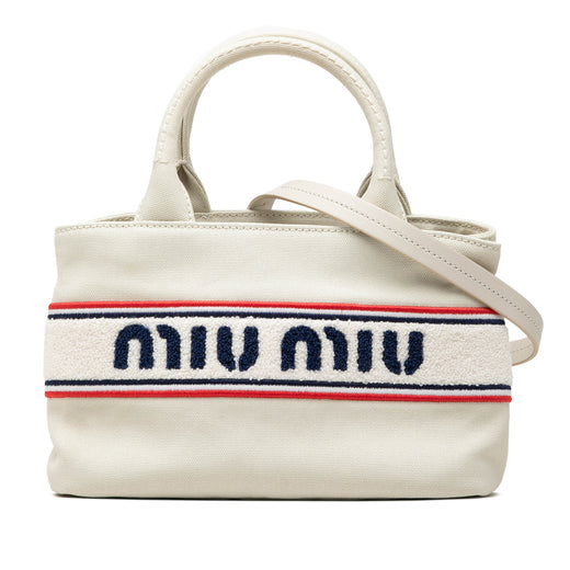 Cotton Trimmed Embroidered Canvas Logo Convertible Tote - Image 1