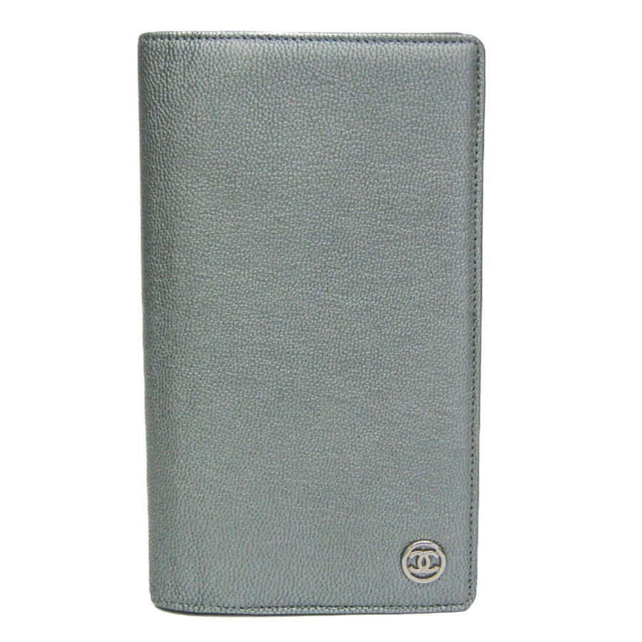 Chanel Cc Button Bi-Fold Card Case Leather Silver Accessory