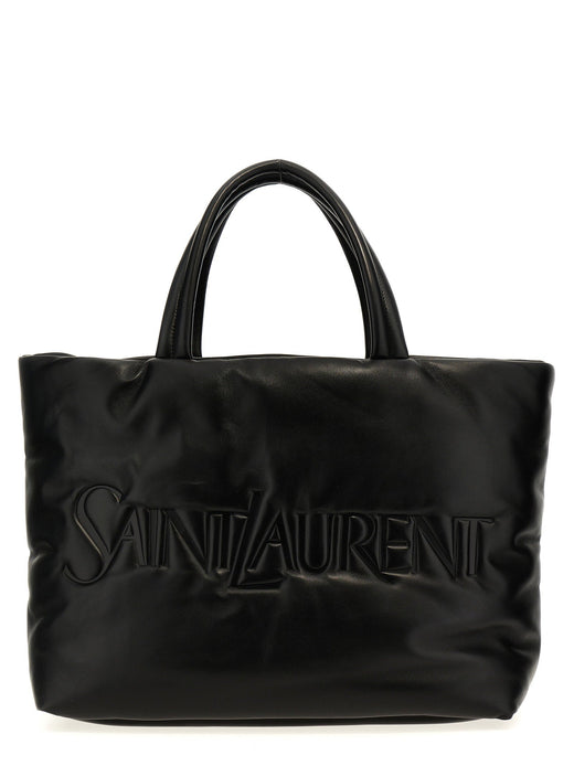 Saint Laurent Embossed-Logo Nappa Leather Tote Bag — Black