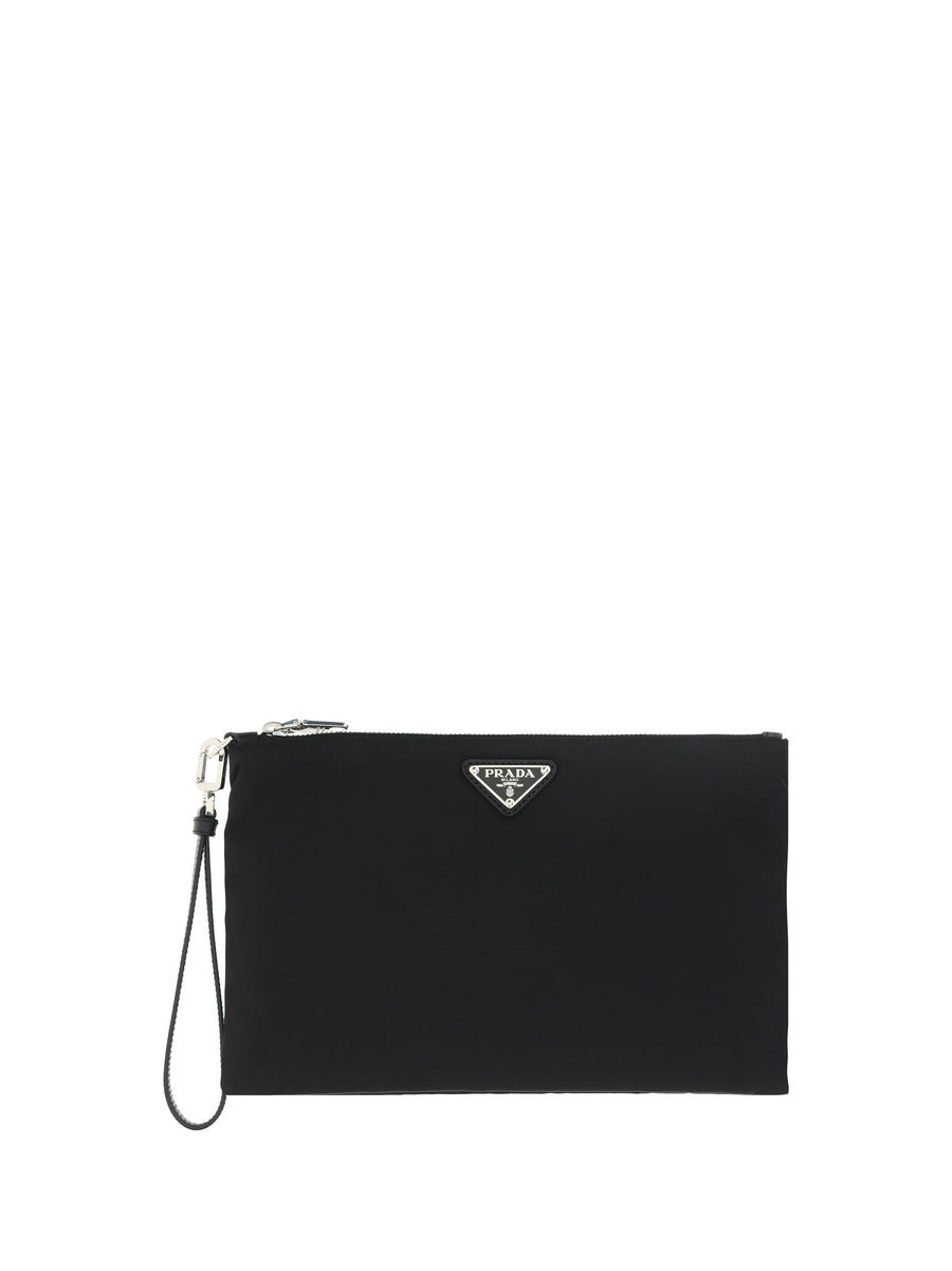 Prada Re-Nylon Triangle Logo Clutch — Black Polyamide Wallet