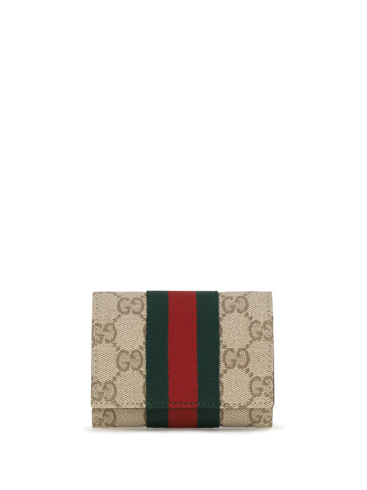 Gucci Web Card Case — Beige Cotton; Linen; Polyurethane Wallet