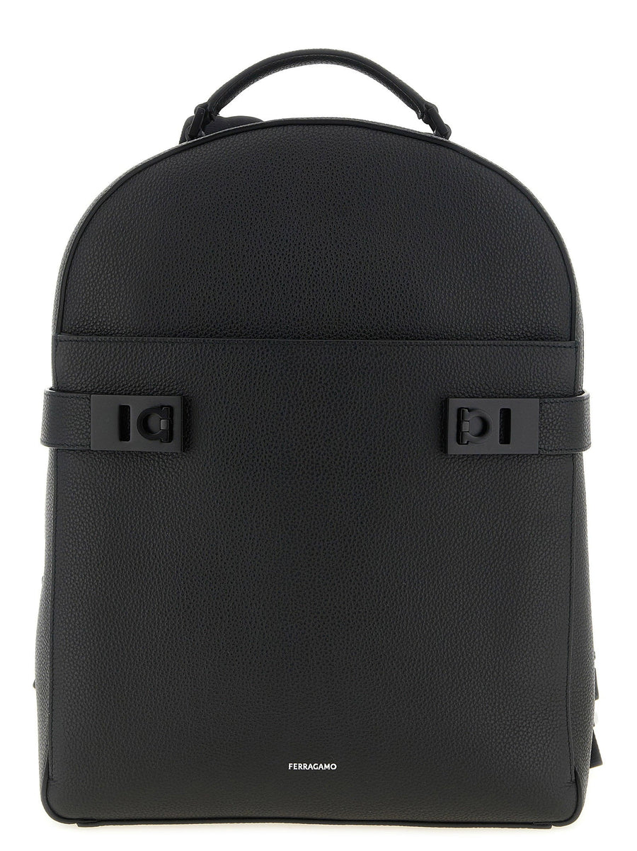 Ferragamo Backpack — Black Hammered Leather