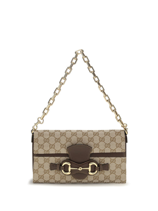 Gucci Horsebit Ristretto Shoulder Bag — Beige Fabric