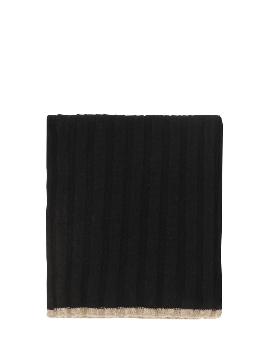 Brunello Cucinelli Ribbed Cashmere Scarf — Black Kashmir/capra Hircus Scarfs