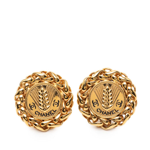 CC Gold Plated Wheat Medallion Clip On Earrings - Image 1