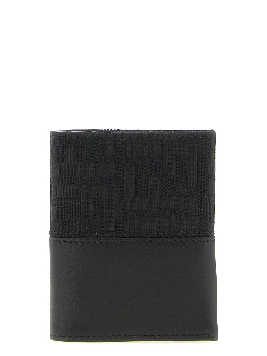 Fendi Ff Zucca Jacquard Card Case — Black Smooth Leather Exterior Cases