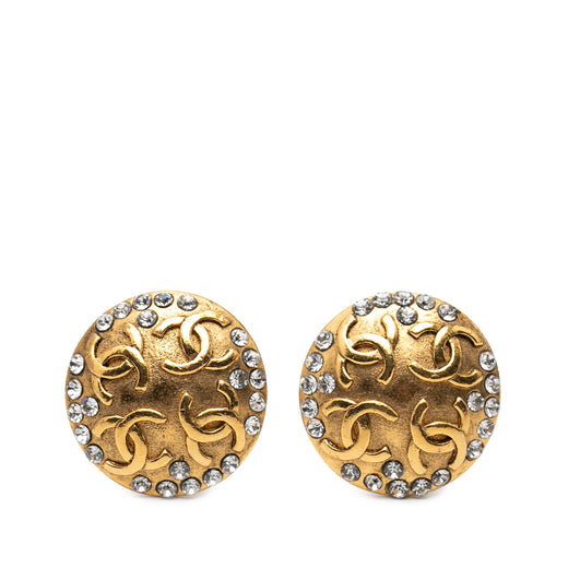 Gold Plated CC Crystal Round Clip On Earrings - Image 1