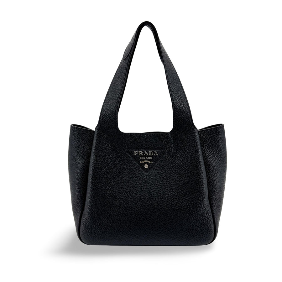 Prada Flou Dynamique Open Vitello Daino Black Leather Bag