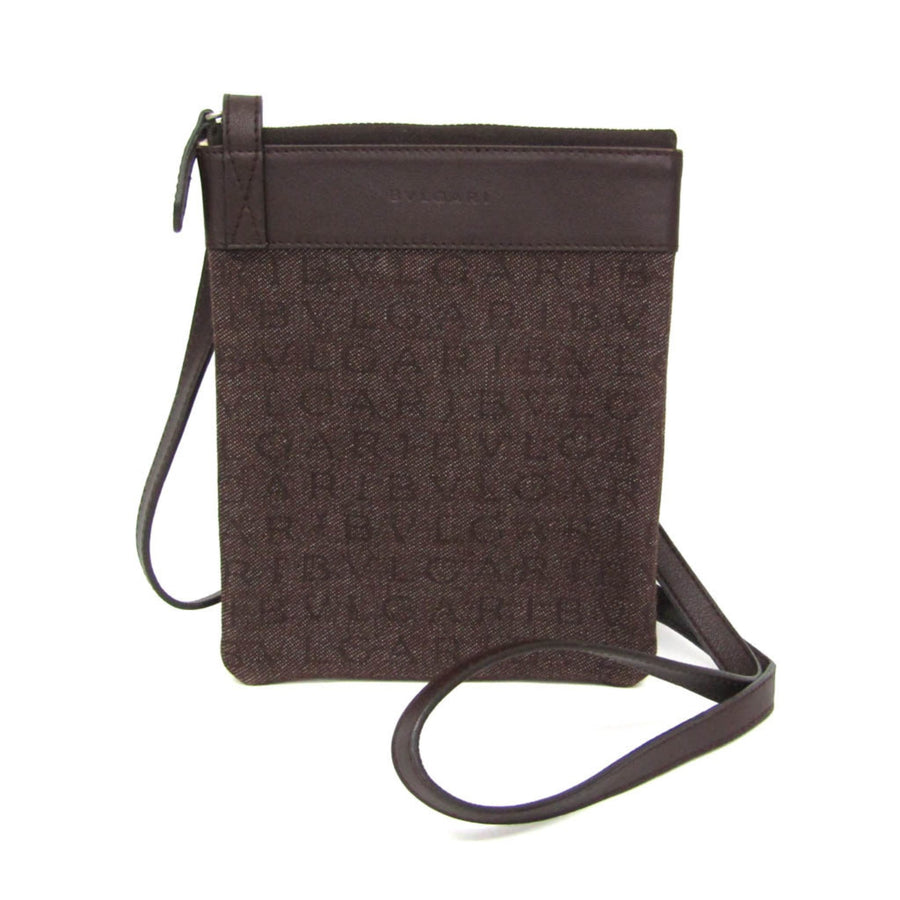 Bvlgari Logomania Canvas With Leather Brown Denim_jeans Bag