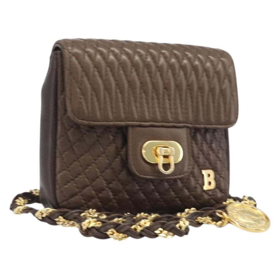 Bally Vintage Chain Quilted Leather Brown Bag