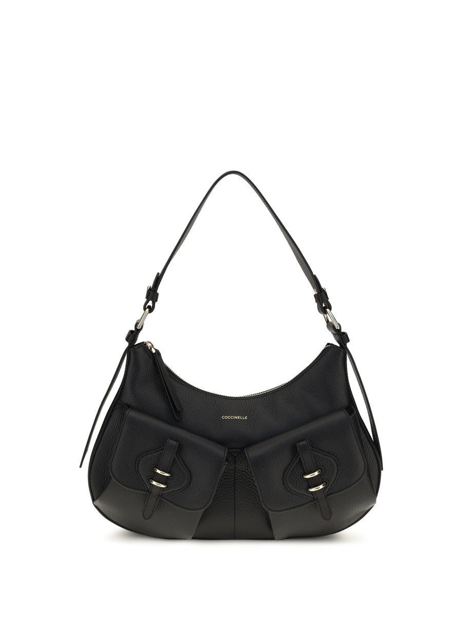 Coccinelle Boheme Shoulder Bag — Black Calf Leather Bos Taurus