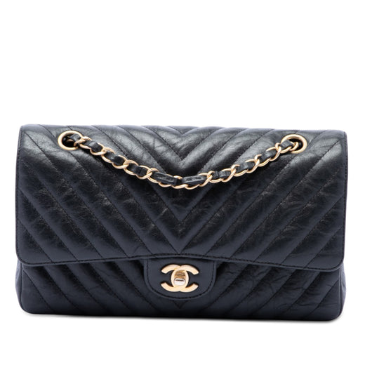 Medium Classic Chevron Crumpled Calfskin Double Flap - Image 1