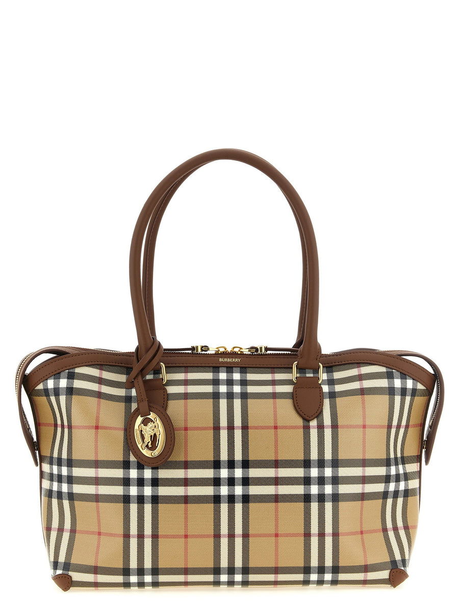 Burberry Check Canvas Tote Bag — Beige Coated Cotton