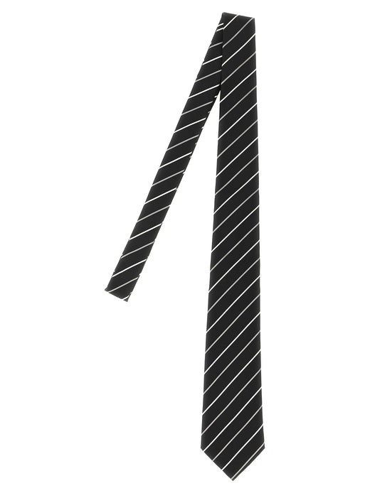 Saint Laurent Diagonal Striped Jacquard Silk Necktie — Black Neckties