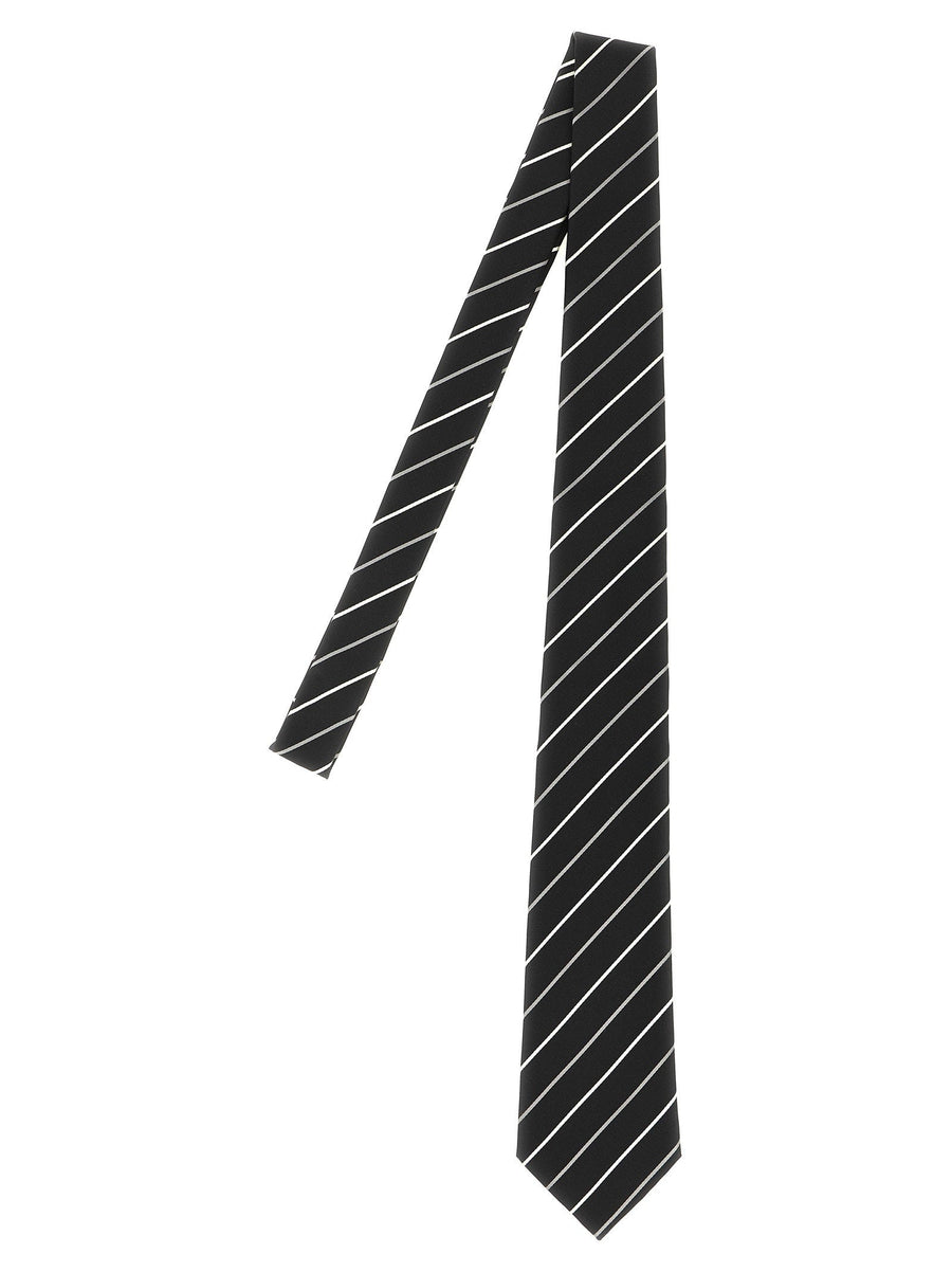 Saint Laurent Diagonal Striped Jacquard Silk Necktie — Black Neckties
