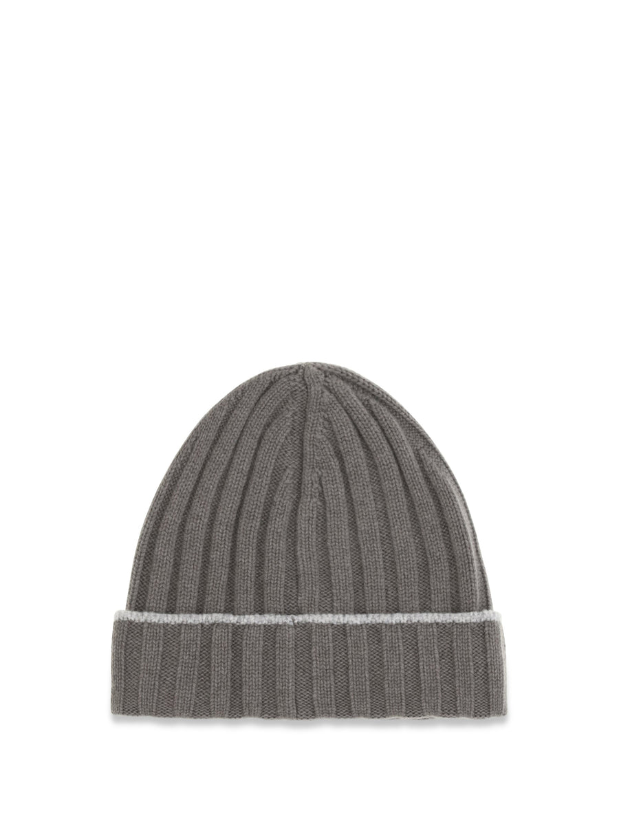 Brunello Cucinelli M2240900 Ribbed Cashmere Beanie — Gray Kashmir/capra Hircus Beanies