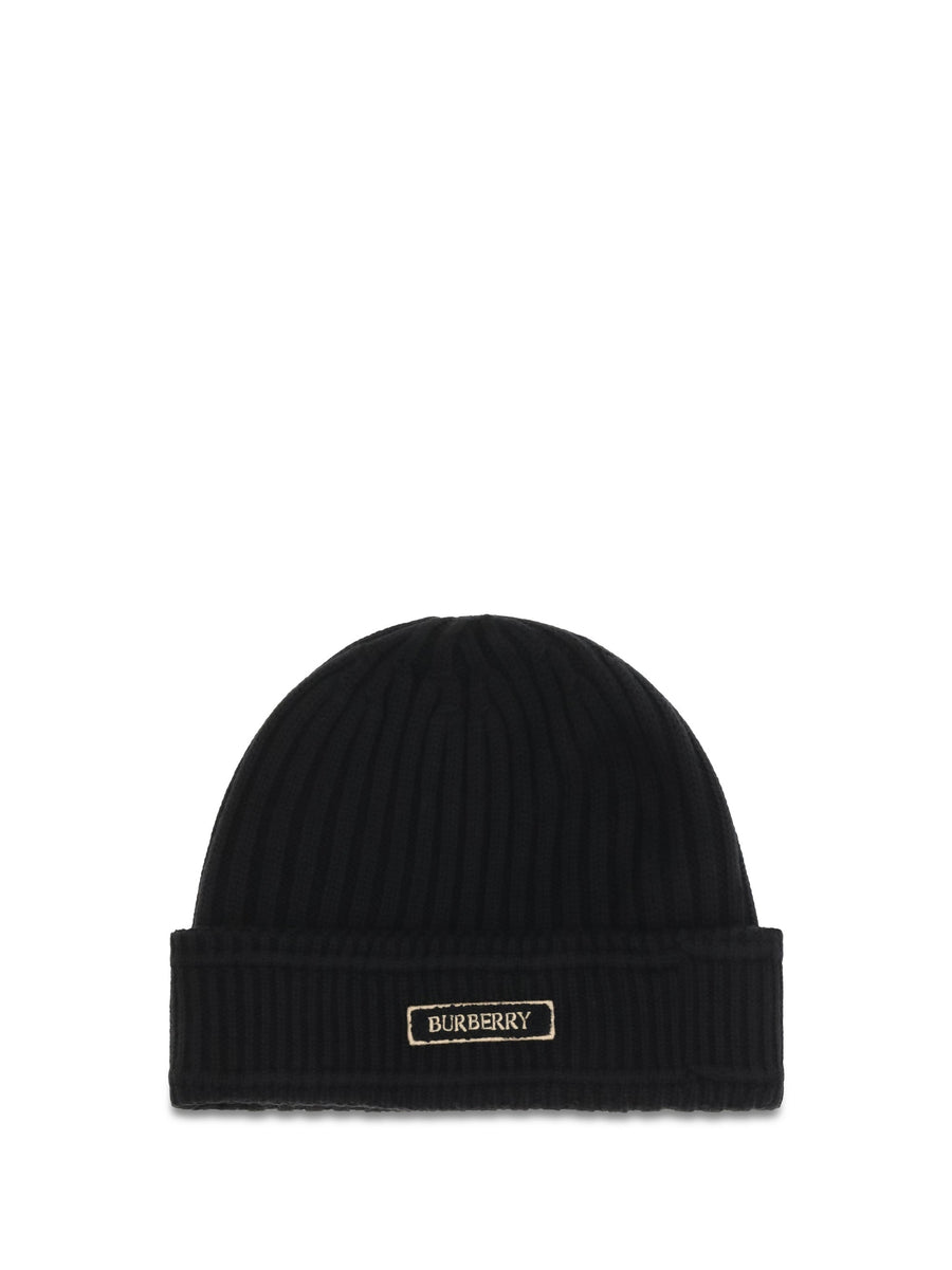 Burberry 8103340 Ribbed Merino Wool Beanie — Black Ovis Aries Beanies