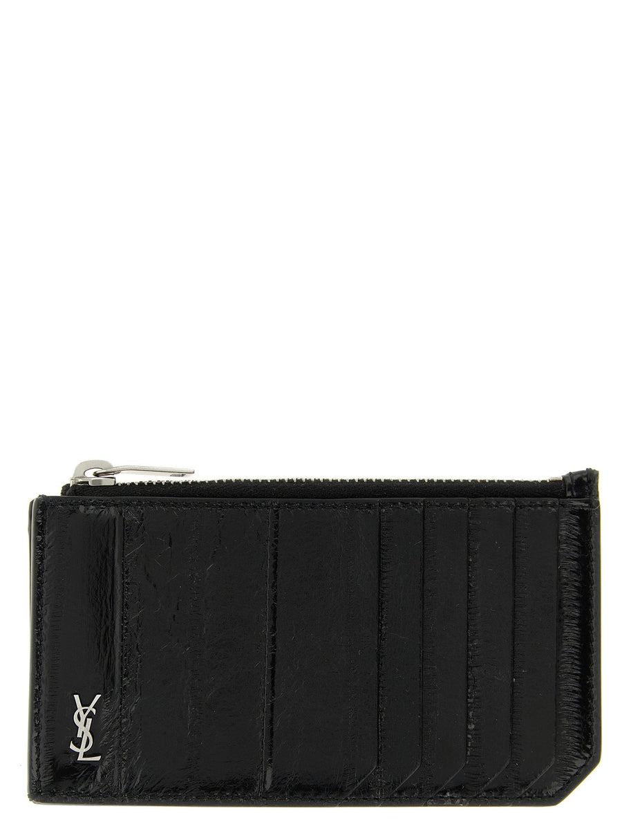 Saint Laurent Tiny Cassandre Card Case — Black Eel Leather Cases
