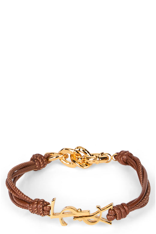 Saint Laurent Braided Leather Bracelet — Brown Bracelets