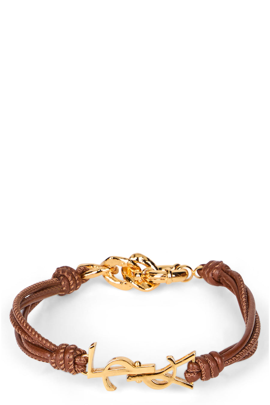 Saint Laurent Braided Leather Bracelet — Brown Bracelets