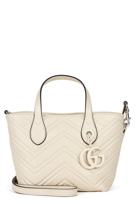 Gucci Gg Marmont Top Handle Bag — Beige Calf Skin