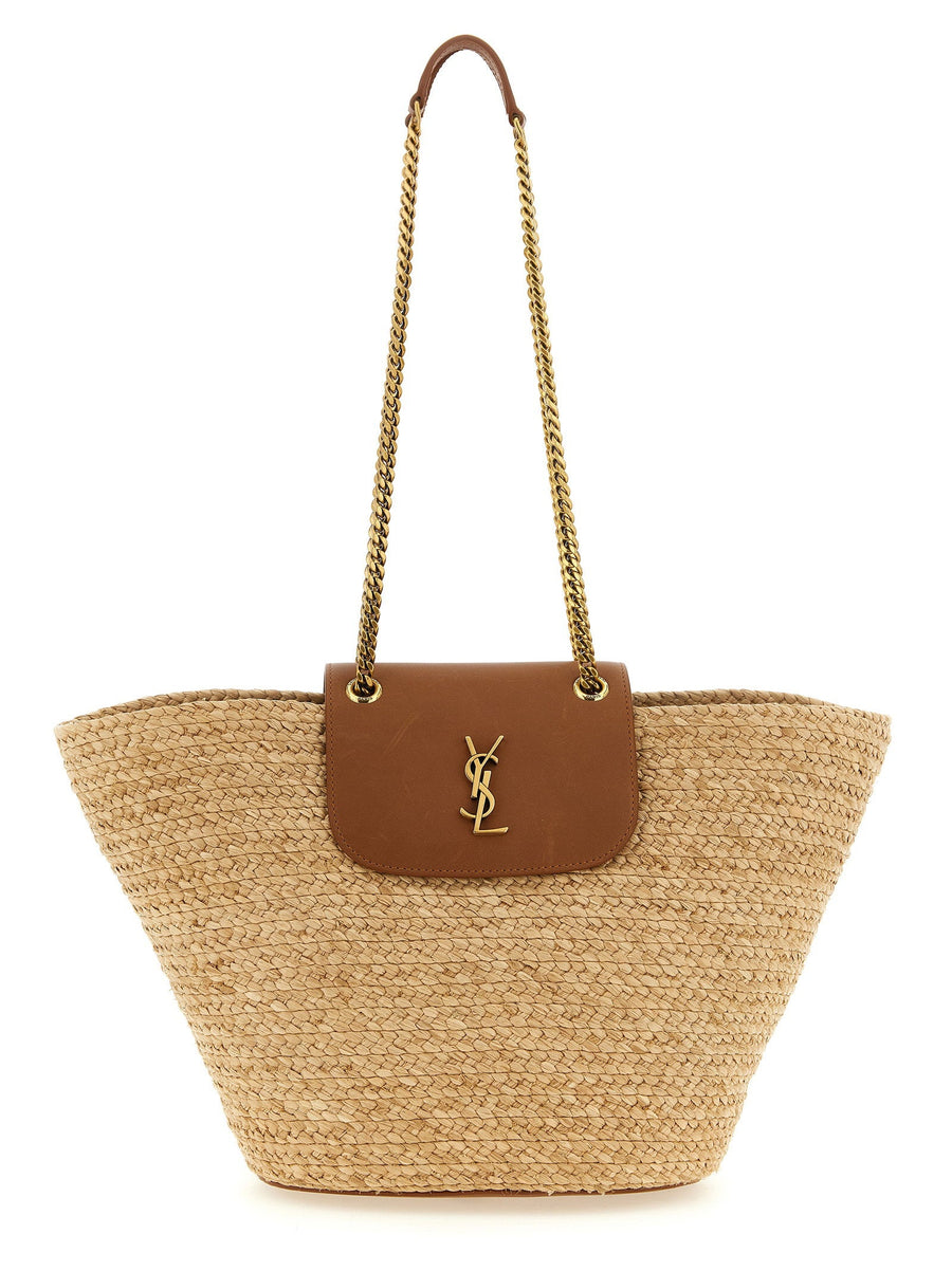 Saint Laurent Manon Shoulder Bag — Beige Woven Raffia Body