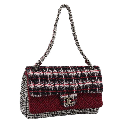 Chanel Vintage Cc Chain Flap Quilted Multicolor Tweed Red Bag