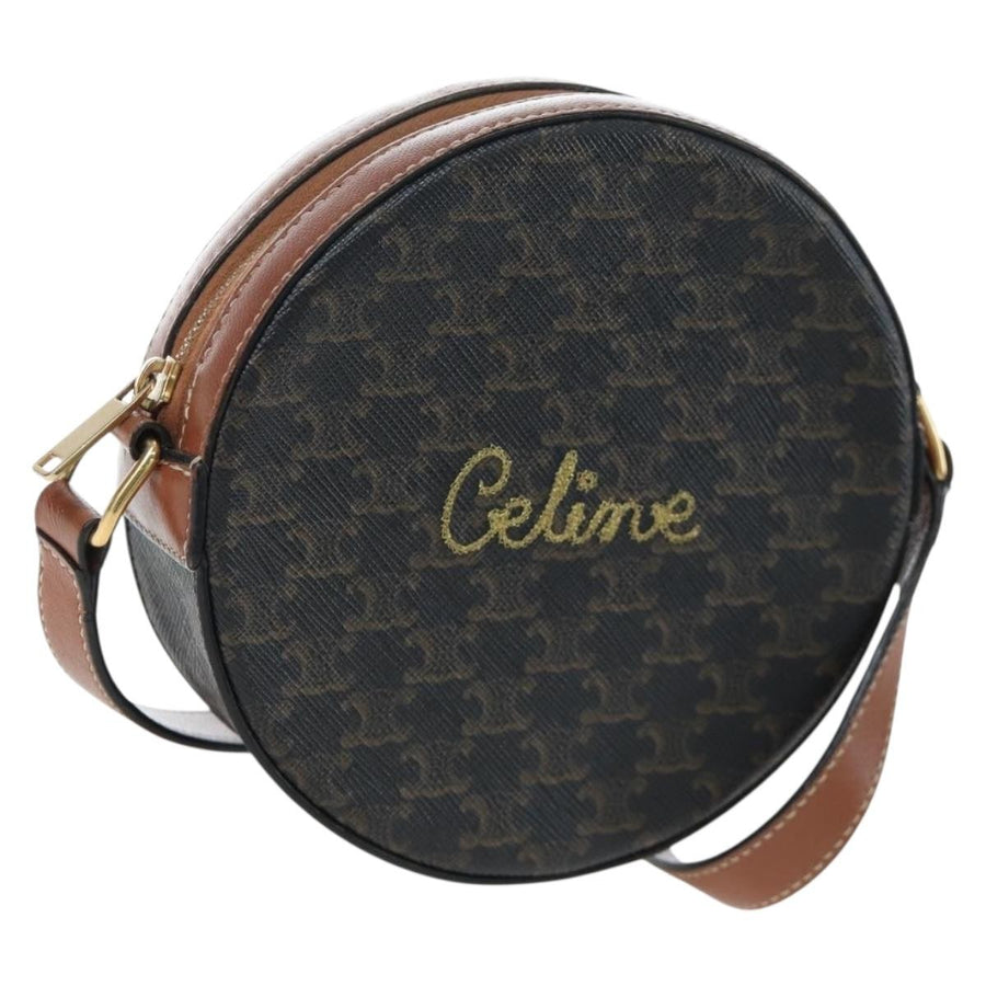 Celine Round Purse On Strap Triomphe Coated Canvas Black Pvc Bag