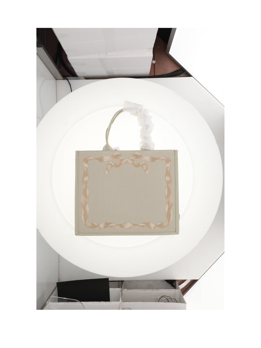 Dior Ribbon-Trimmed Cotton Tote Bag — Beige