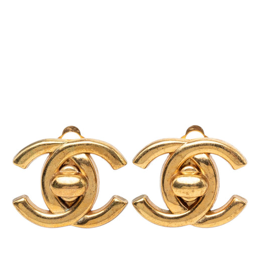 CC Gold Plated Turn Lock Clip On Earrings - Image 1