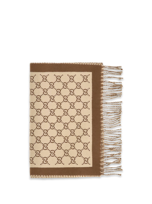 Gucci Gg All-Over Wool Scarf — Camel Merino Ovis Aries Scarfs