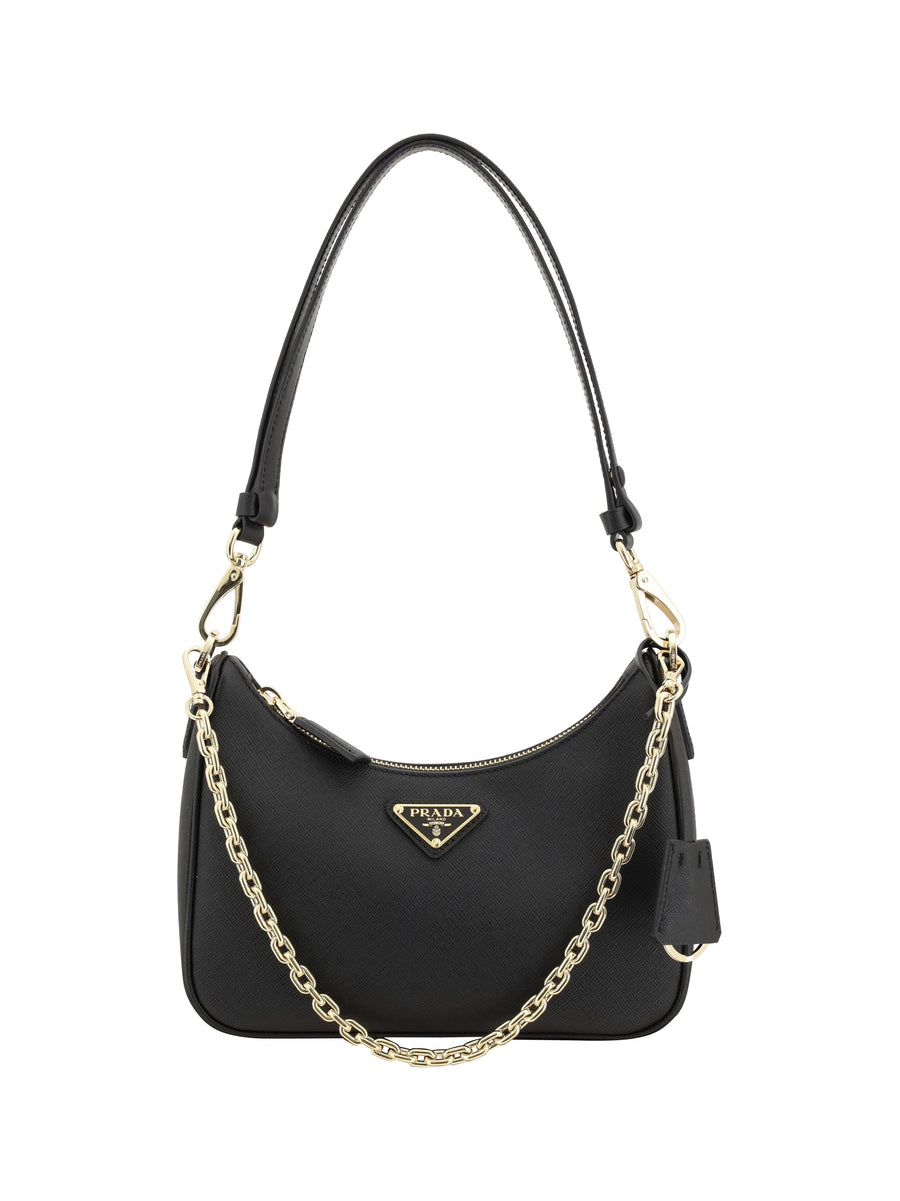 Prada Lux Shoulder Bag — Black Calf Leather