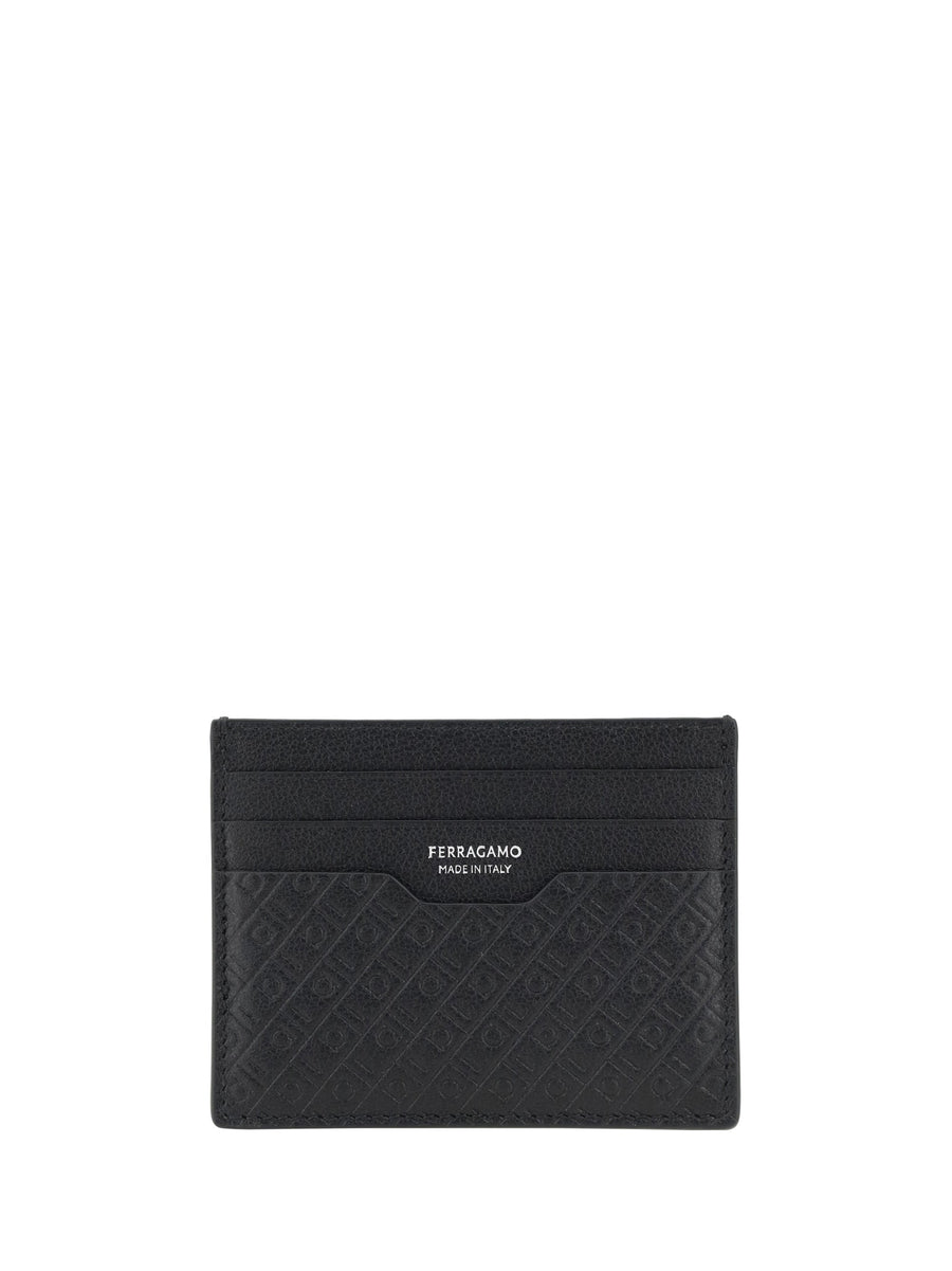 Ferragamo Monogram Calf Leather Card Case — Black Cases