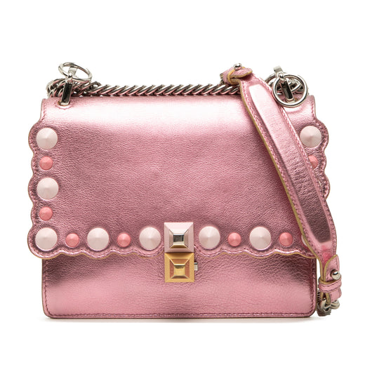 Small Metallic Scalloped Leather Studded Pearl Kan I Crossbody - Image 1