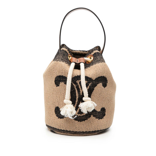 Small Triomphe Raffia Drawstring Bucket Bag - Image 1