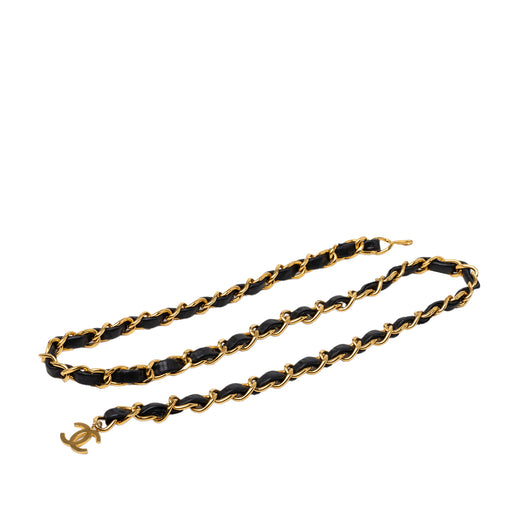 CC Gold Plated Leather Woven Chain Link Belt - Image 1