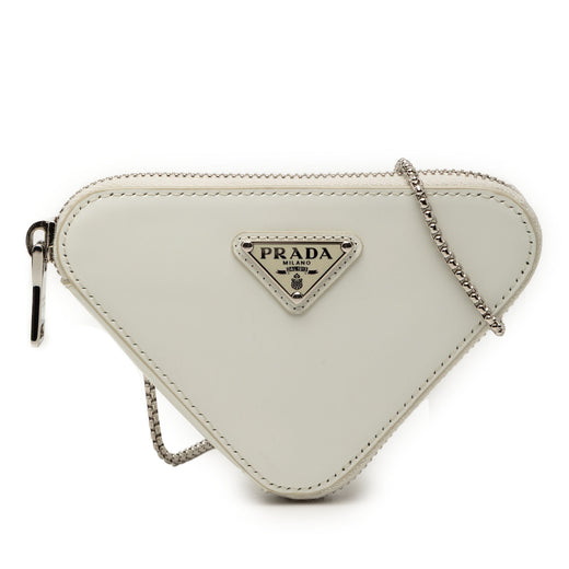 Mini Brushed Leather Triangle Chain Pouch - Image 1