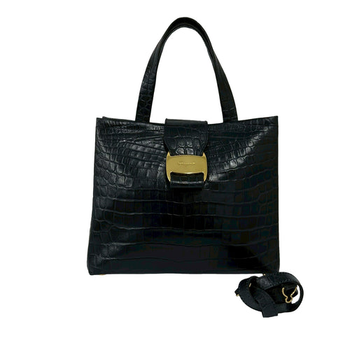 Croc Embossed Leather Vara Bow Satchel - Image 1