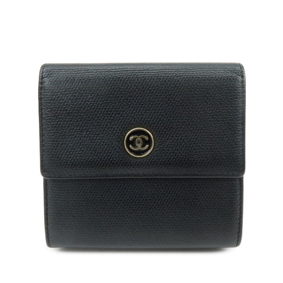 Chanel Cc Button Coin Purse Leather Black Calfskin Accessory
