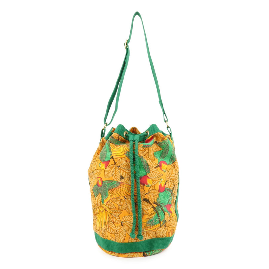 Hermes Vintage Drawstring Bucket Printed Canvas Orange Bag