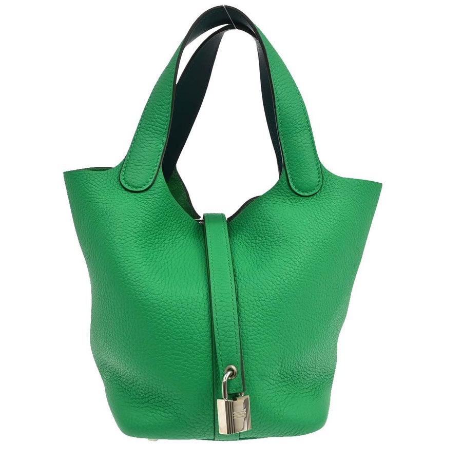 Hermes Picotin Lock Clemence Green Leather Bag
