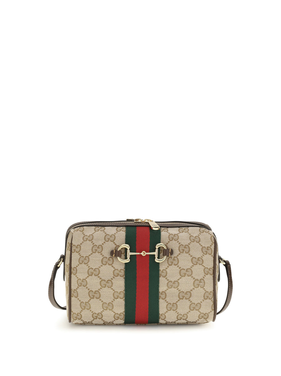 Gucci Gg Canvas With Web Stripe Shoulder Bag — Beige Fabric