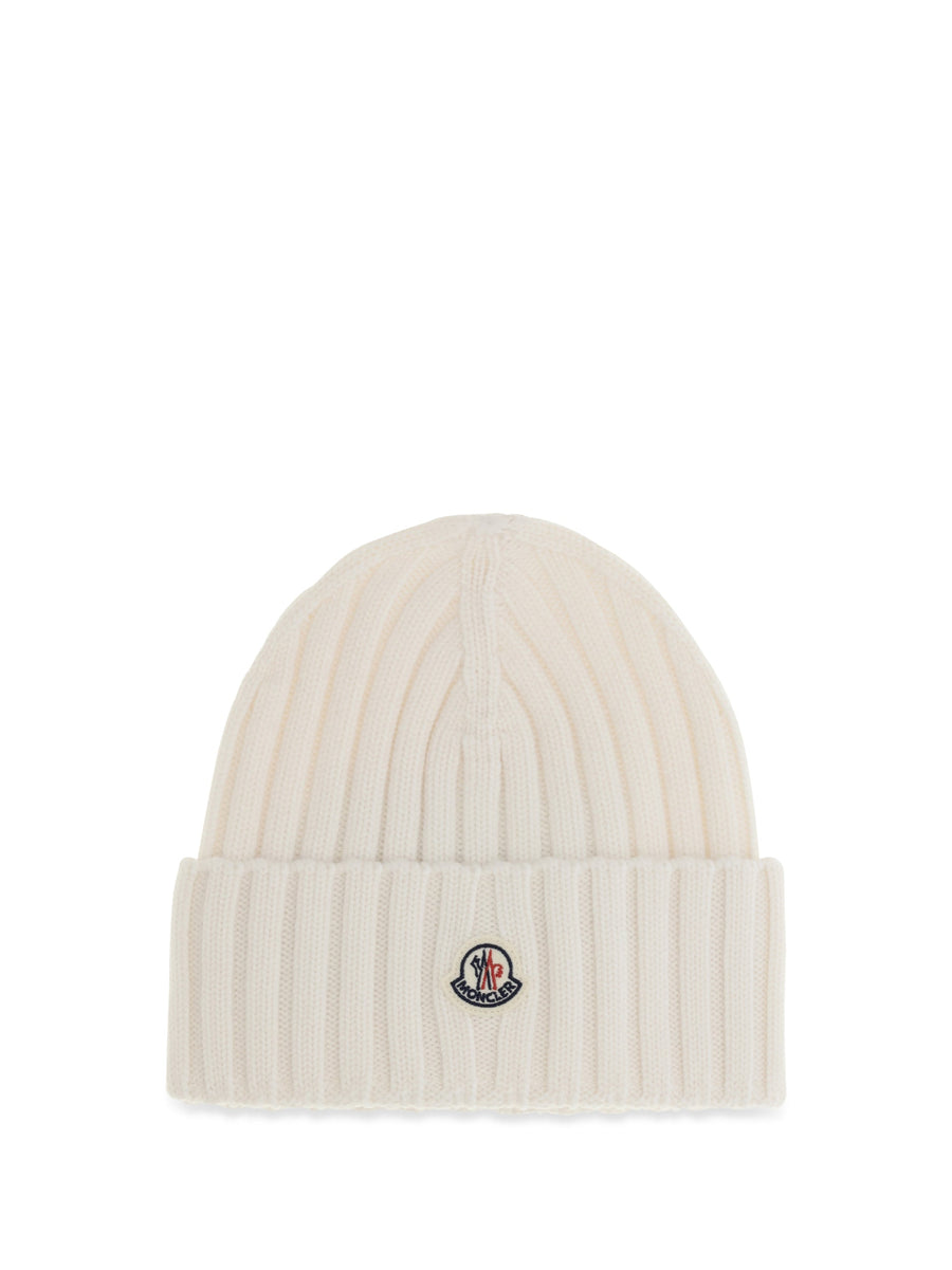 Moncler L20933b00036a9327 Ribbed Merino Wool Beanie — White Ovis Aries Beanies