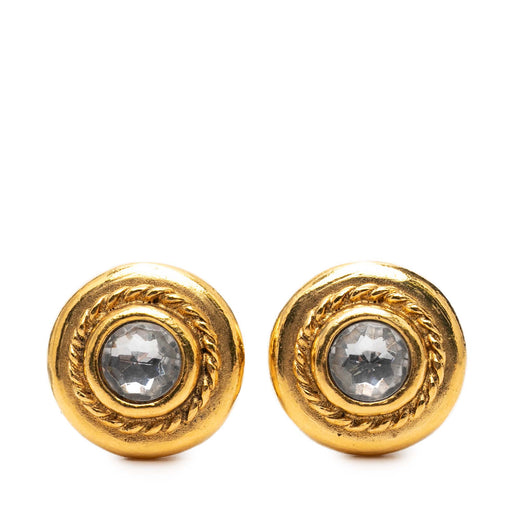 Gold Plated Rhinestone Rope Border Clip On Earrings - Image 1