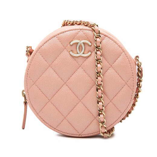CC Quilted Iridescent Caviar Round Clutch With Chain - Image 1