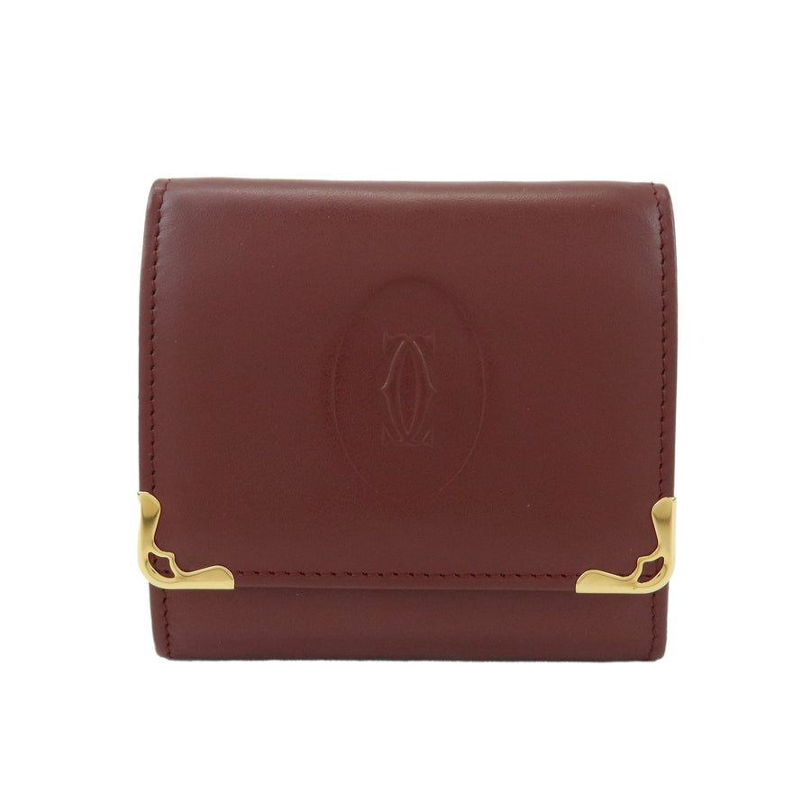 Cartier Coin Purse Must De Leather Burgundy Accessory