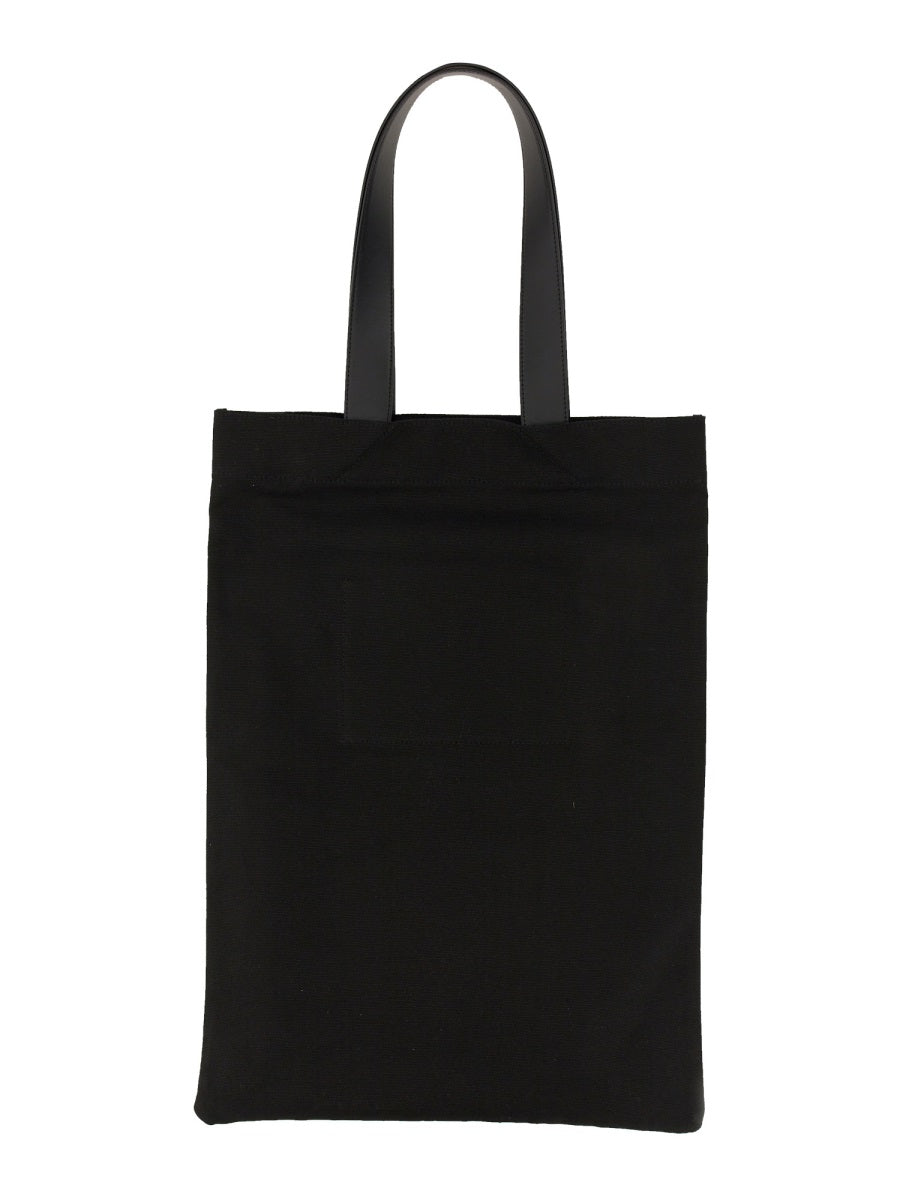 Jil Sander Logo Cotton-Linen Tote Bag — Black