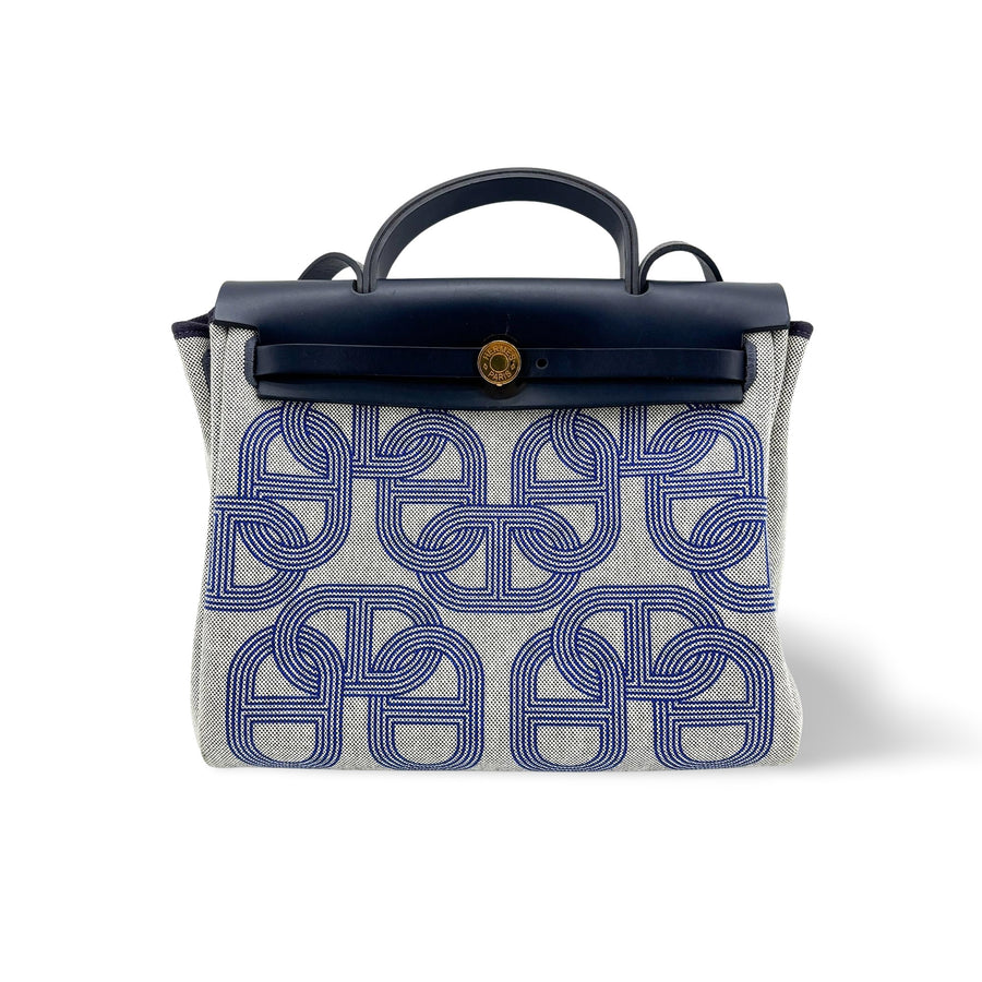 Hermes Herbag Zip Circuit 24 Vache Hunter And Leather White Canvas Bag