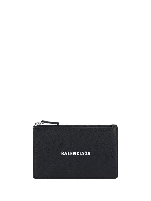 Balenciaga Logo-Print Leather Cardholder — Black Calf Bos Taurus Wallet