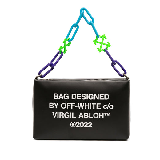 Leather Block Pouch Quote Clutch with Chain - Image 1